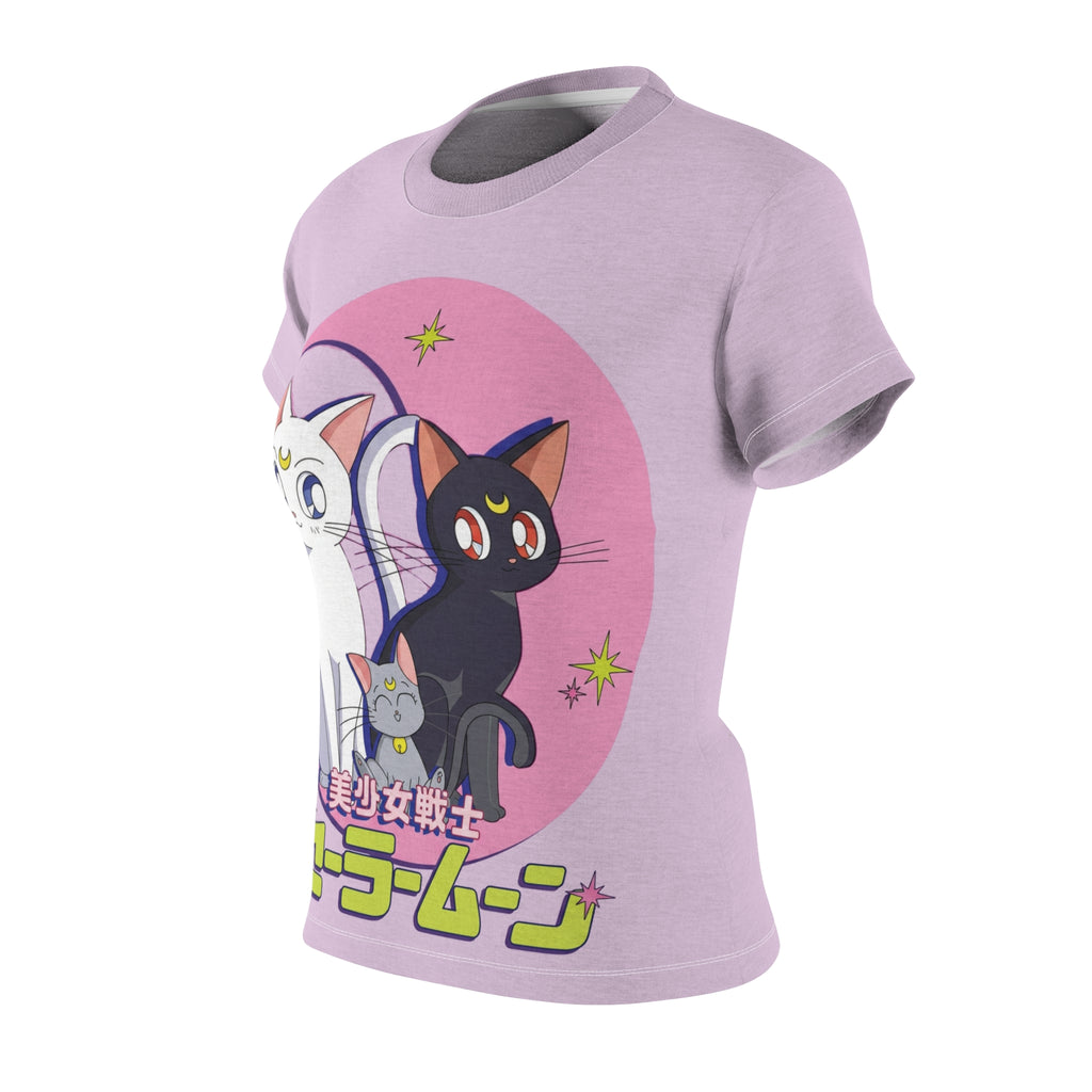 Sailor Moon-Inspired Kawaii Cat Tee — Pink Women’s Cut & Sew