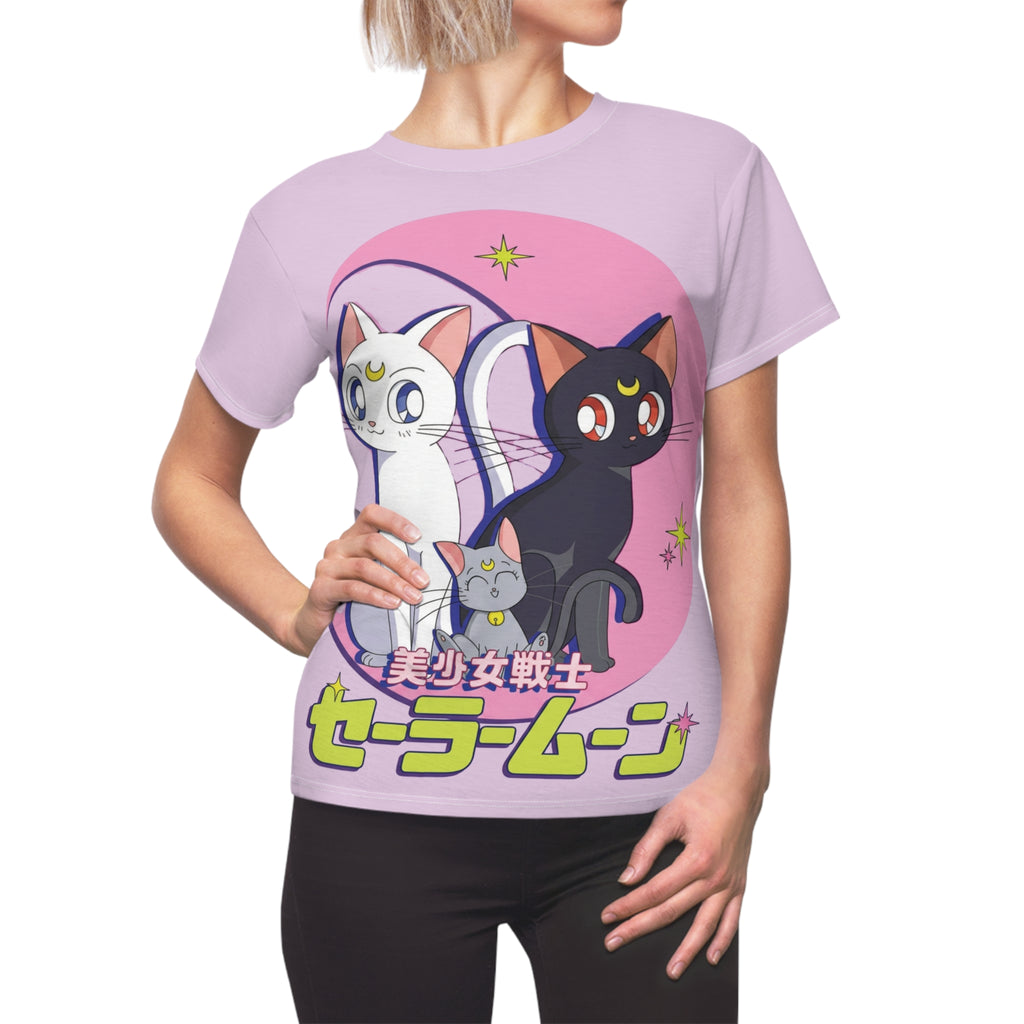 Sailor Moon-Inspired Kawaii Cat Tee — Pink Women’s Cut & Sew
