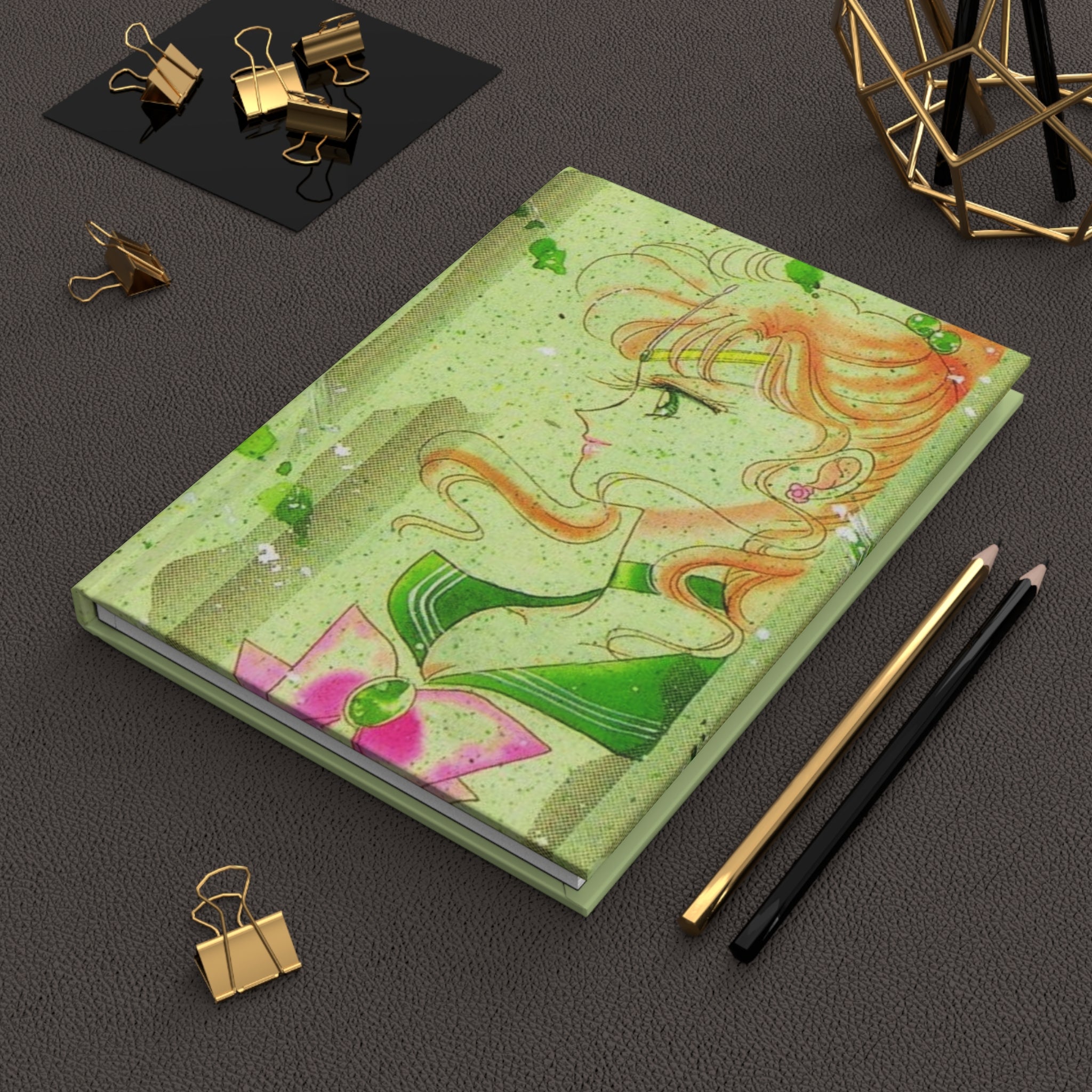 Sailor Jupiter Hardcover Journal — Anime Girl Green Sketch Notebook