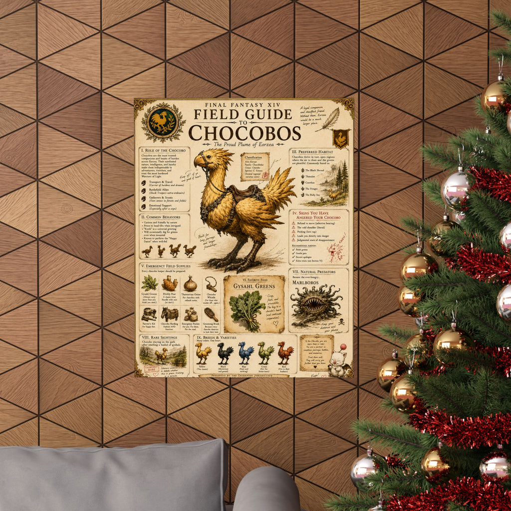 Chocobo Field Guide Matte Poster — Vintage Final Fantasy XIV Creature Chart