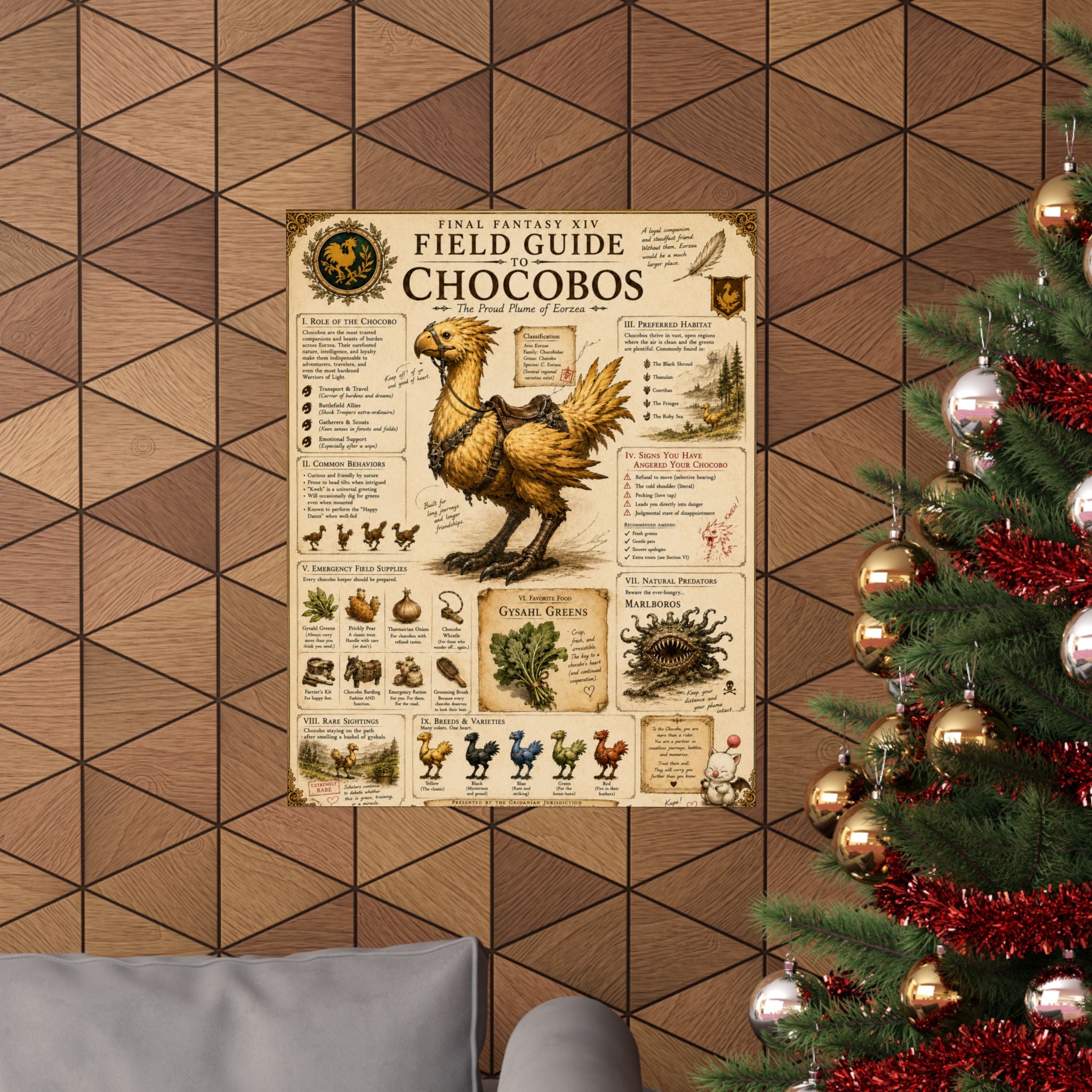 Chocobo Field Guide Matte Poster — Vintage Final Fantasy XIV Creature Chart