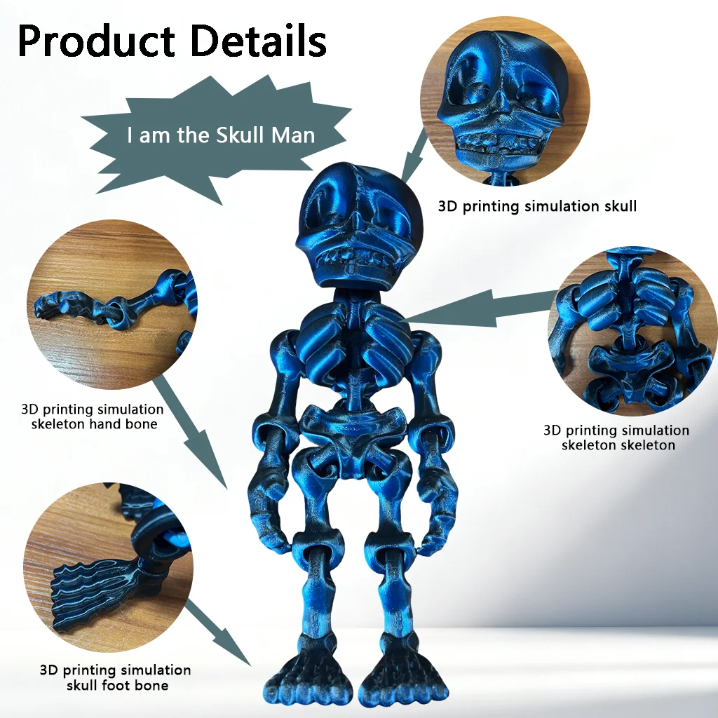 3D Printed Skull Man Statue, Unique Desktop Decoration & Collectible, Halloween Decor, Christmas Action Figures, 30Cm/11.81In