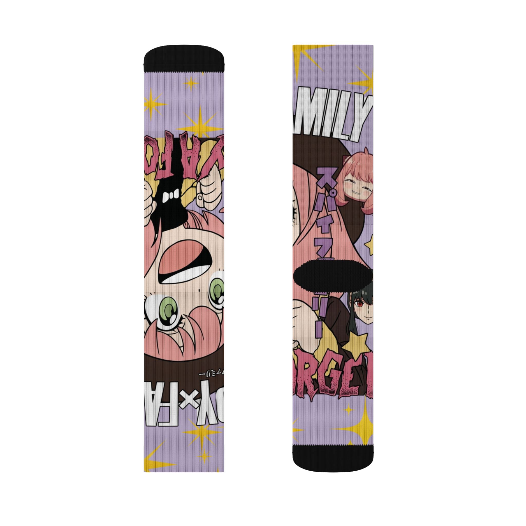 Anime Character Sublimation Socks – Colorful Chibi Girl 'Family' Design