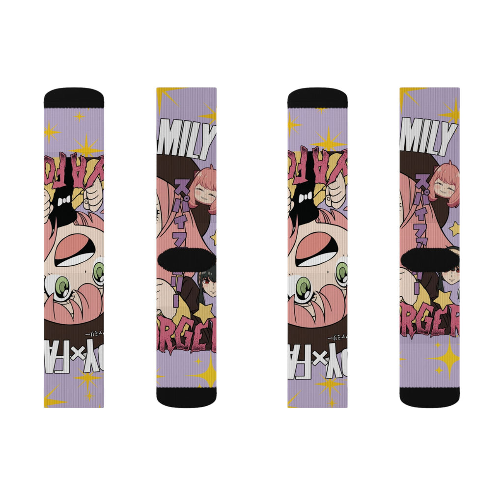 Anime Character Sublimation Socks – Colorful Chibi Girl 'Family' Design