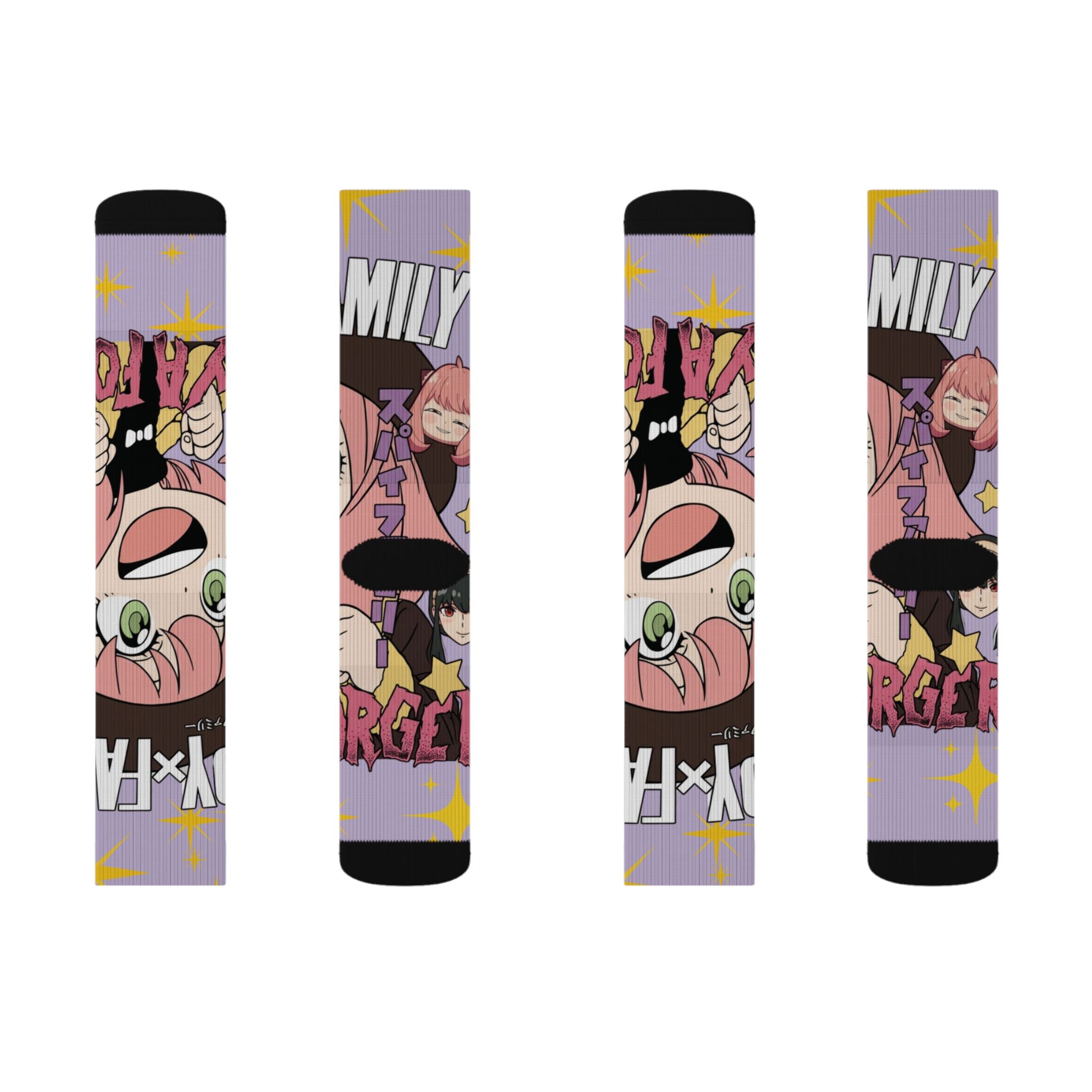Anime Character Sublimation Socks – Colorful Chibi Girl 'Family' Design