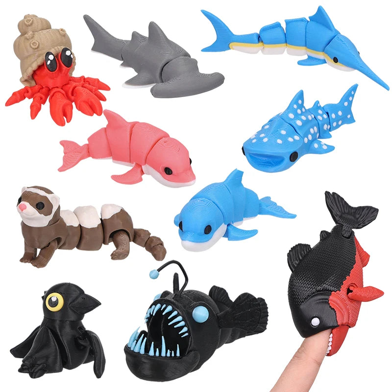 3DPrinted Animal figure Movable Joint Moldel Shark Bearded Dragon Dolphin Hermit Crab Ferret Raccoon Angler Fish Home Decor Gift - MagikaPop
