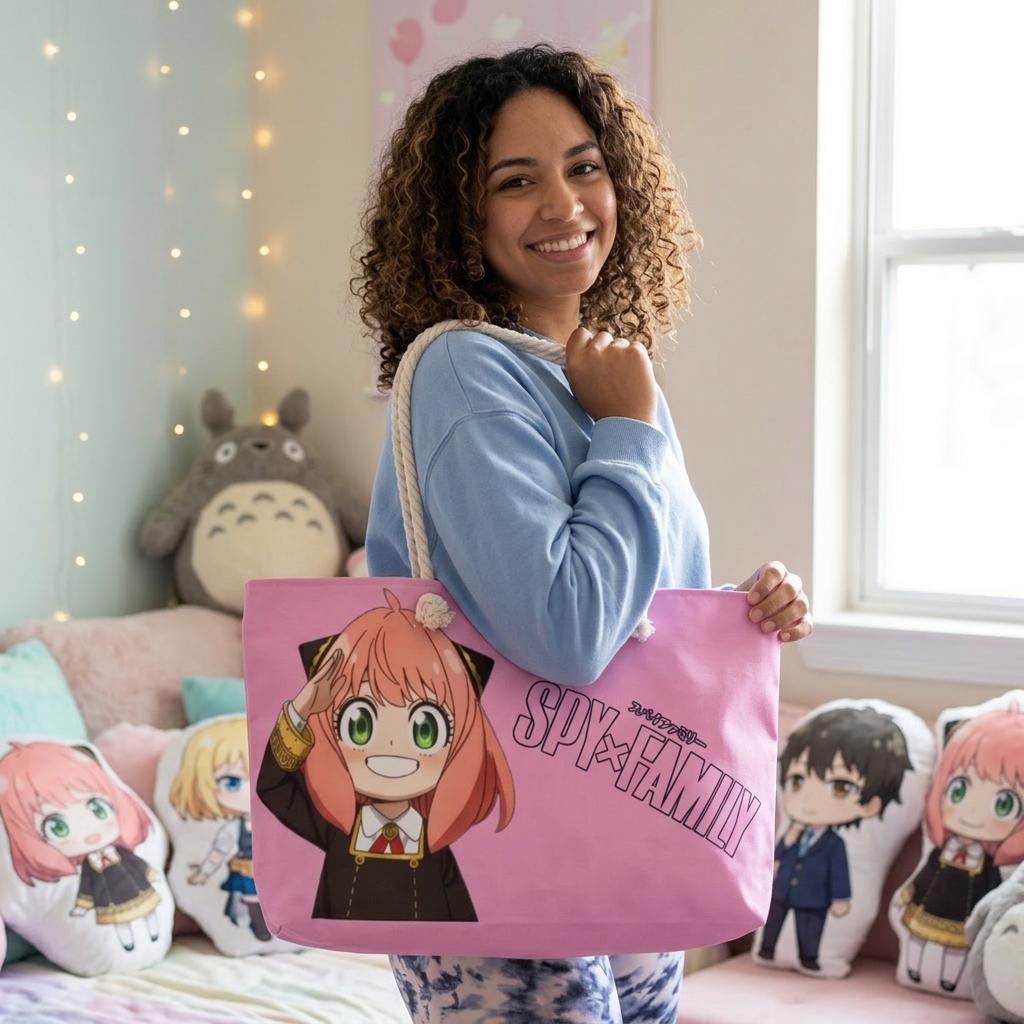 Anya Forger Spy x Family Weekender Bag | Pink Anime Character Tote , Kawaii Tote