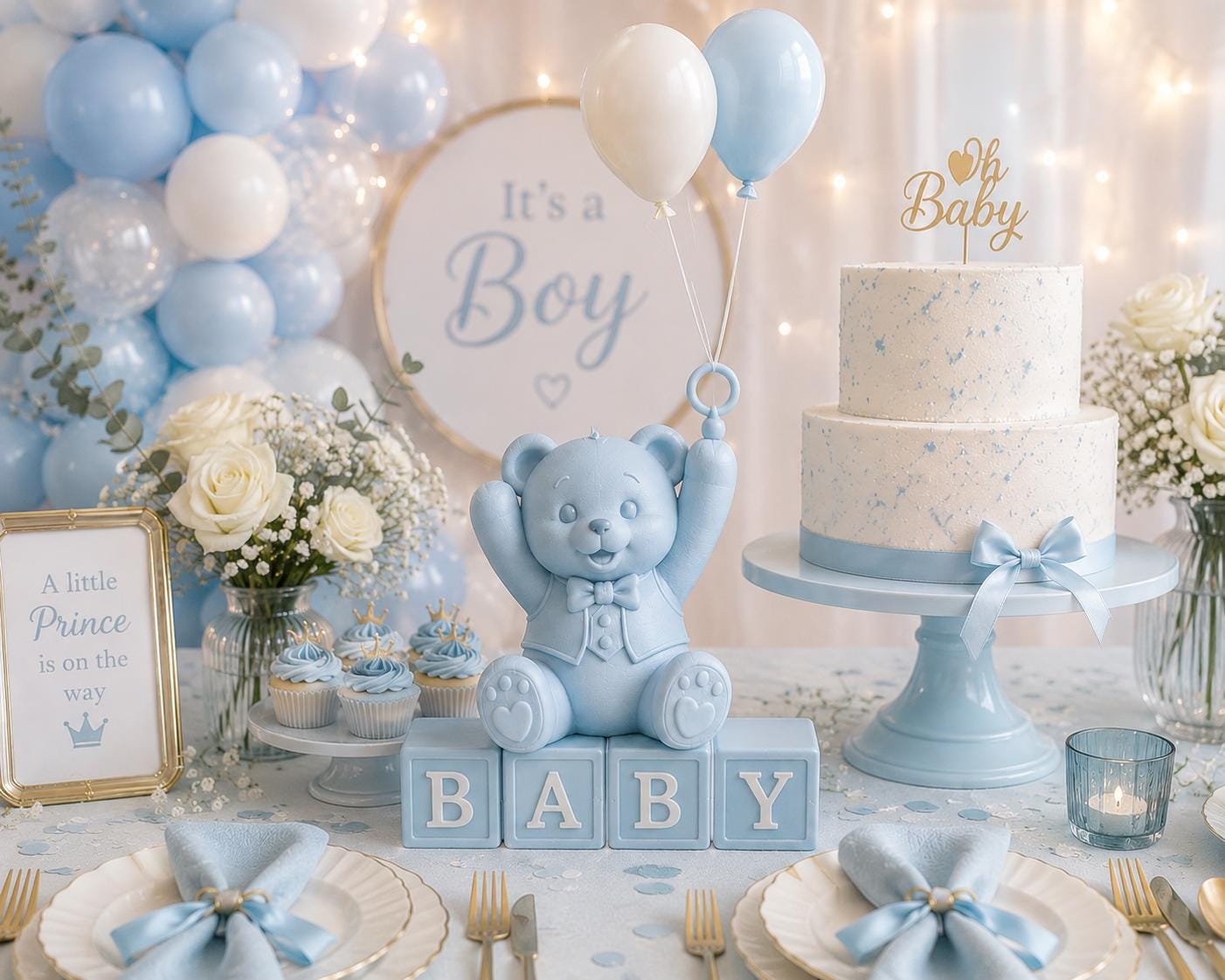 Baby Shower Bear Centerpiece, Pastel Colored Party Decor