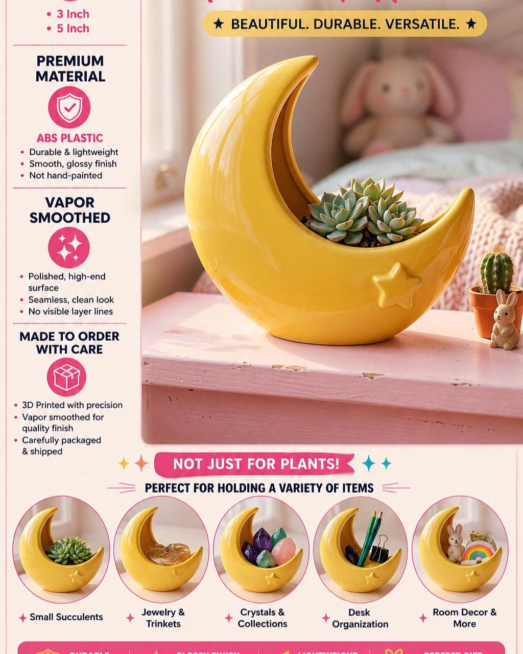 Celestial Moon and Star Planter Pot, 4 piece set Cute Moon Decor, Succulent Holder, Party Centerpiece, Pastel Room Decor, Gift Idea