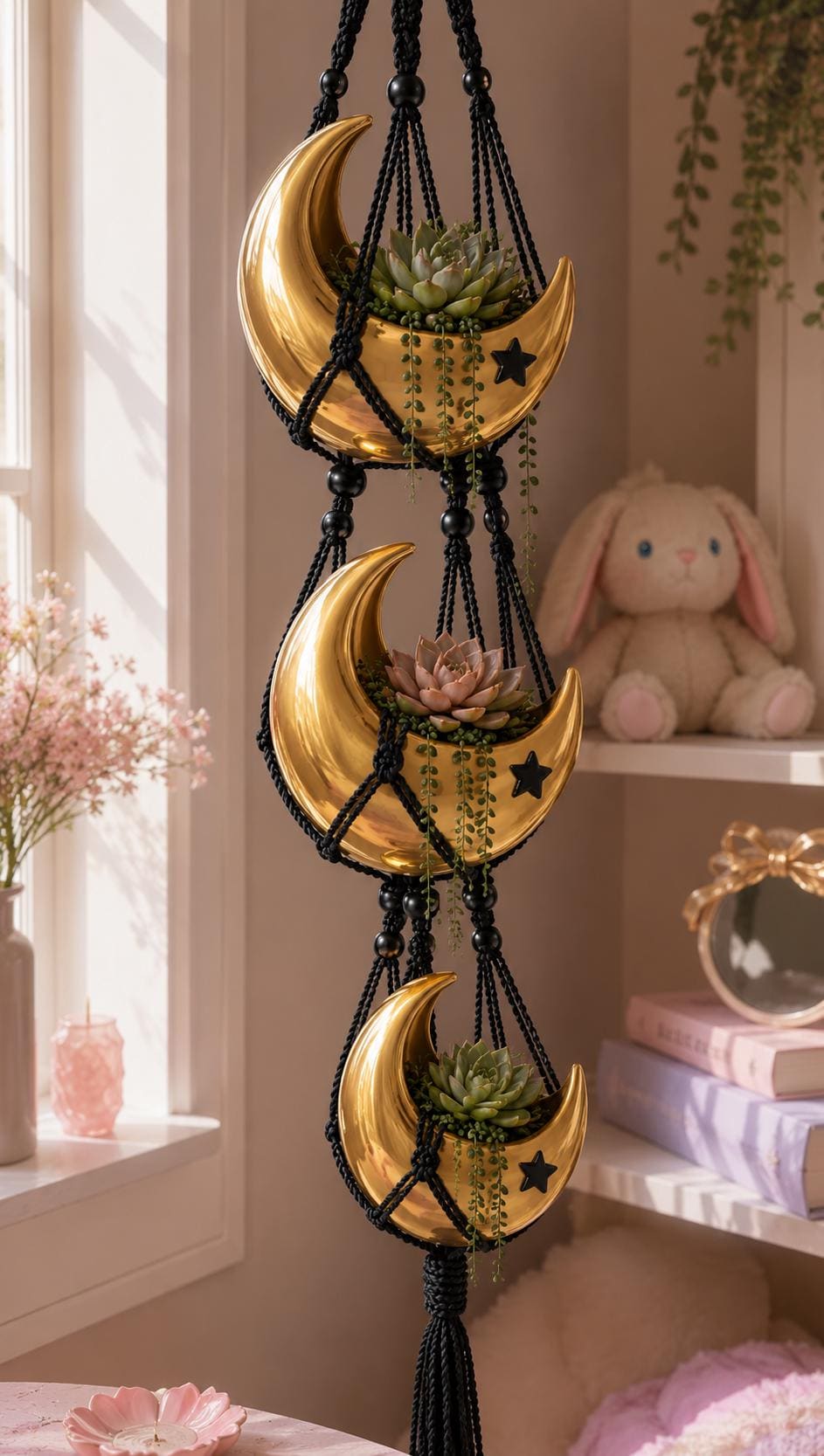 Celestial Moon and Star Planter Pot, 4 piece set Moon Decor, Succulent Holder, Wiccan Room Decor, Gift Idea For Her - MagikaPop