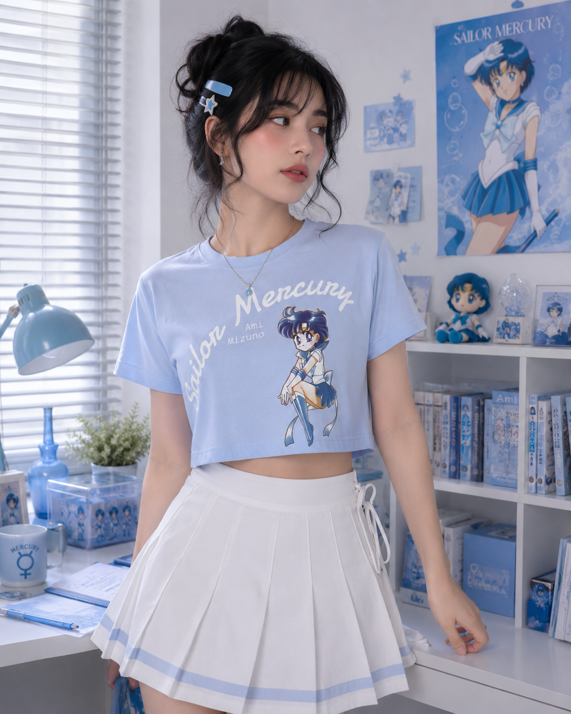 Sailor Mercury Crop Tee – Anime Chibi Aesthetic