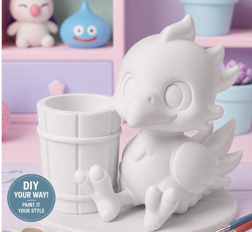 Chocobo Inspired Pen Holder – Hand Painted Desk Organizer – Cute Kawaii Pencil Holder – Gamer Desk Decor Gift - MagikaPop