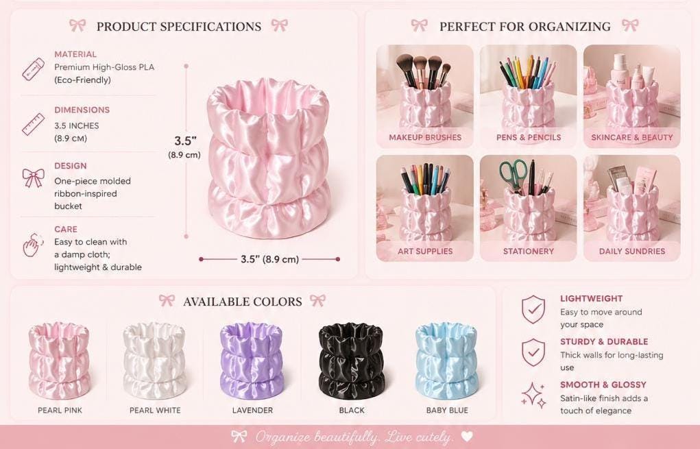 Coquette Make Up Brush Holder, Pink Vanity, Cute Room Decor, Gift for Her, Mother’s Day Gift Idea