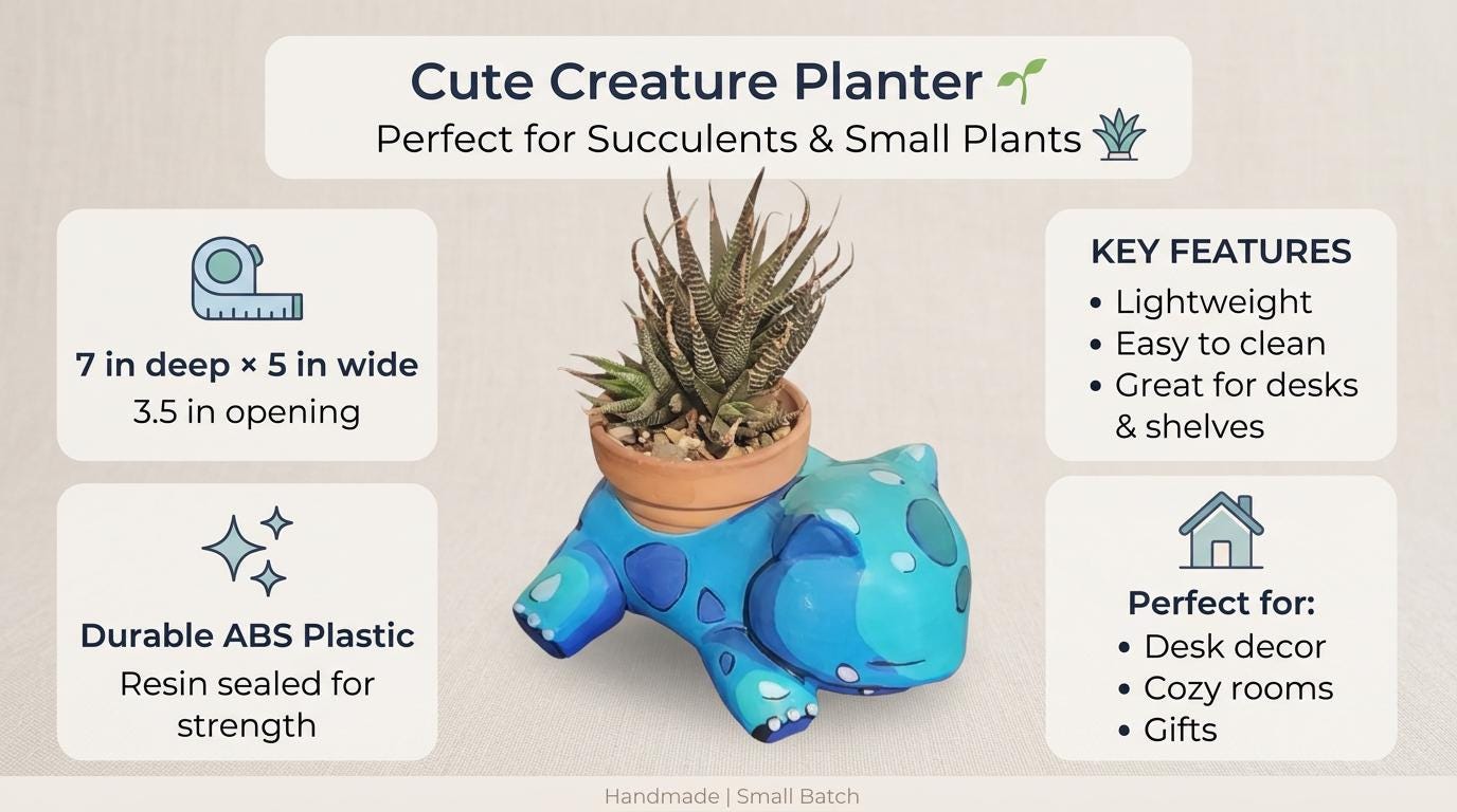 Cute Creature Planter Pot, Kawaii Succulent Planter, Anime Inspired Desk Decor, Small Flower Pot, Gift for Plant Lover, Gamer Room Decor