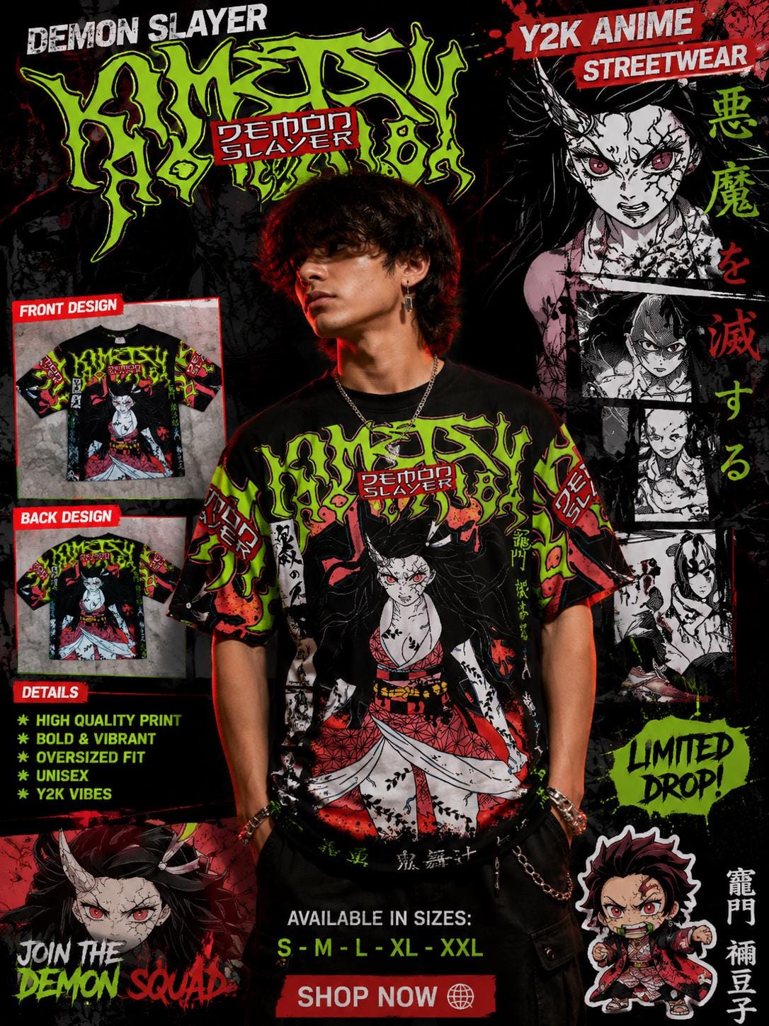 Demon Hunters Slayers Nezuko Oversized  T-shirt, Anime Fan Shirt, Demon Slay Tee