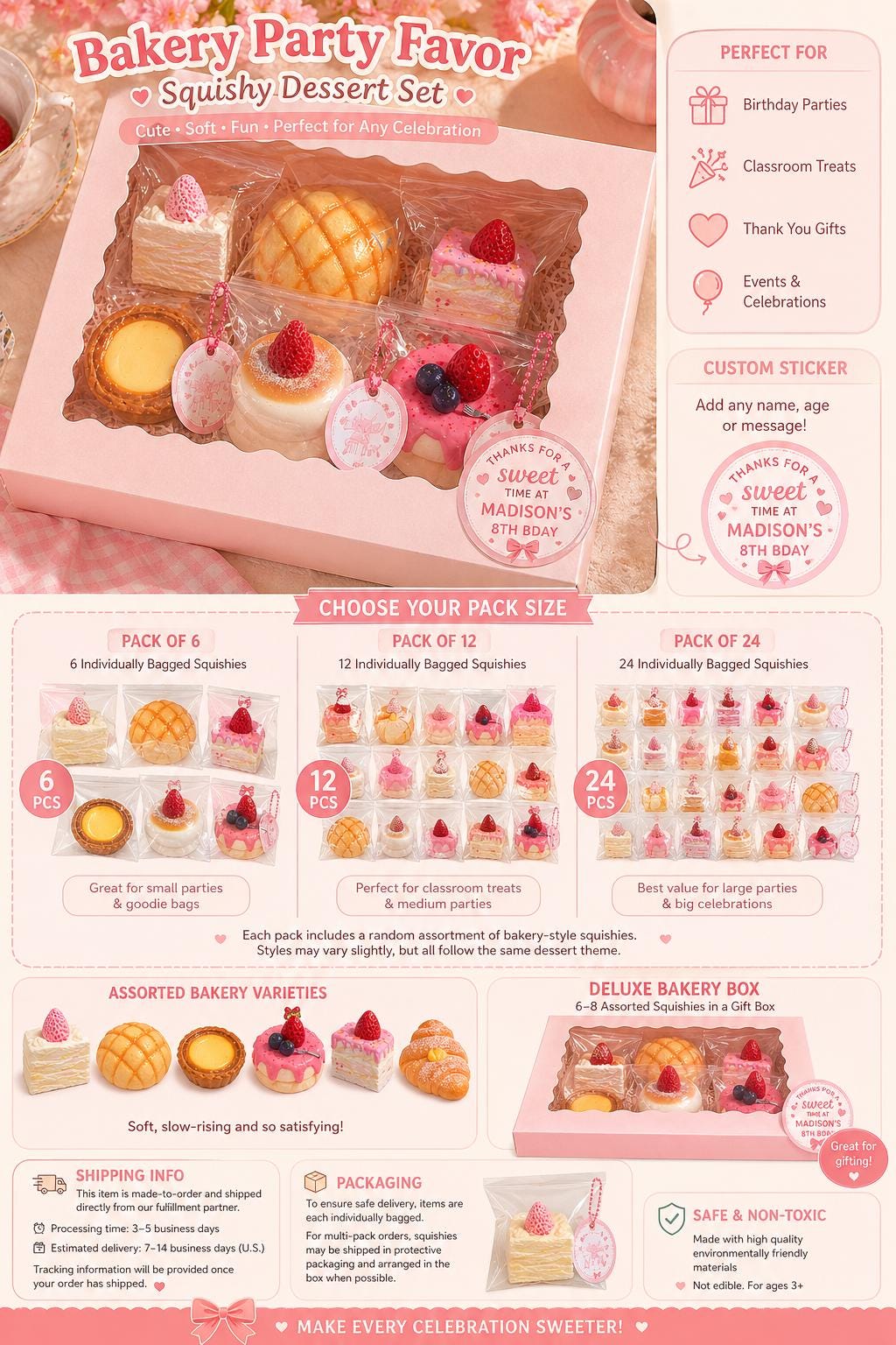 Fake Dessert Sensory Toys, Bakery Party Favor Box – , Birthday Goodie Bags, Kids Party Favors, Cute Kawaii Gift Set