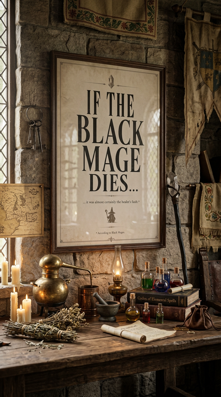 Final Fantasy If The Black Mage Dies...Blame the White Mage!| Eorzea Inspired Wall Art , Retro Gaming Decor (16x24) (Copy) - MagikaPop