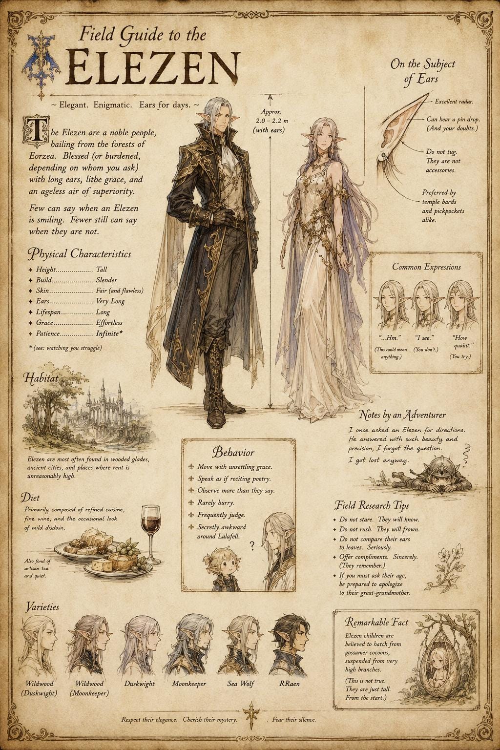 Final Fantasy XIV LaLaFell Field Guide Print | Eorzea Inspired Wall Art (16x24)
