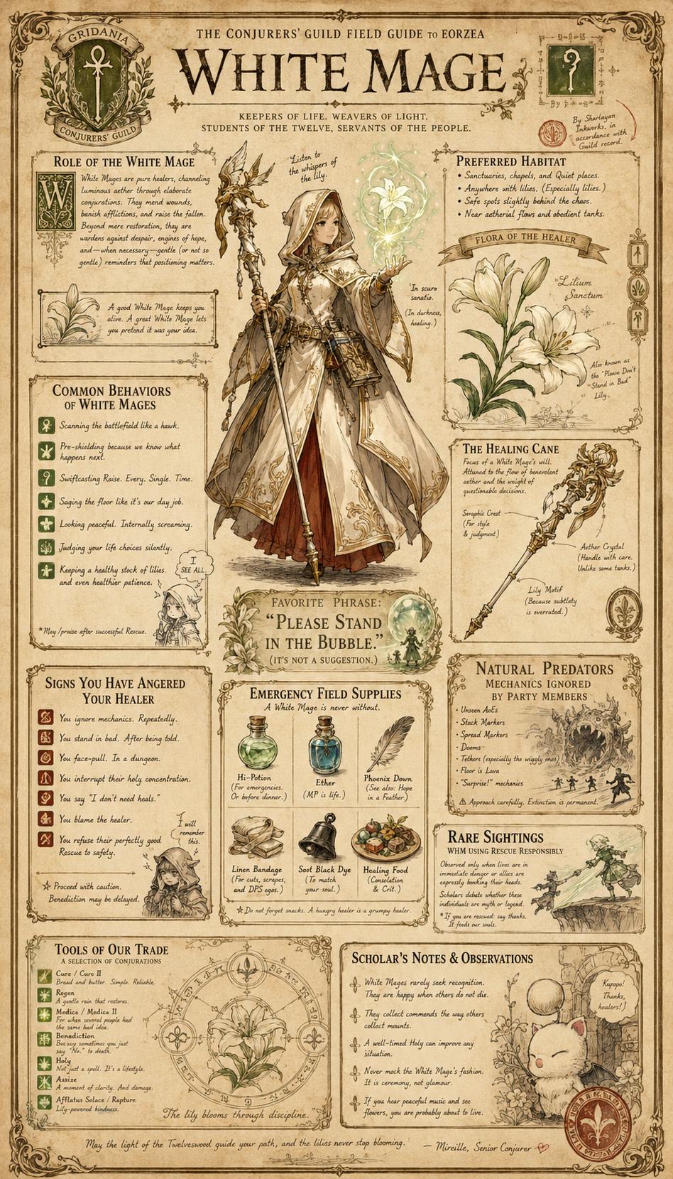 Final Fantasy XIV White Mage Field Guide Print | Eorzea Inspired Wall Art (12x24)