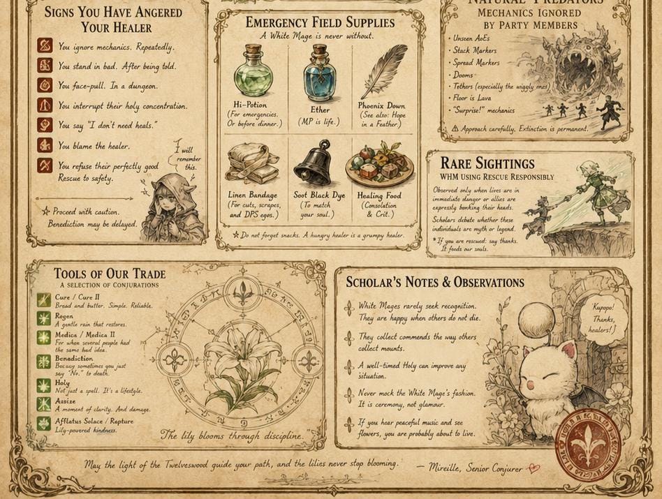 Final Fantasy XIV White Mage Field Guide Print | Eorzea Inspired Wall Art (12x24)