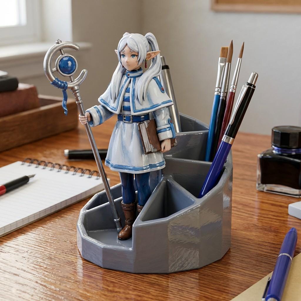 Frieren Desktop Organizer – Hand-Painted Anime Office Decor