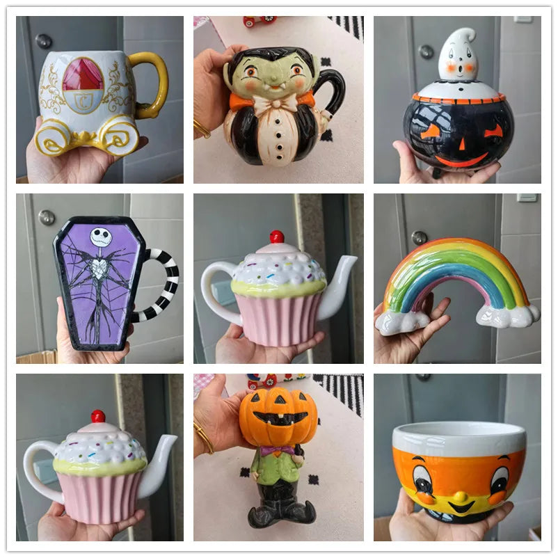 Halloween All Saints' Day Cup 3D Relief Handdrawn Ceramics Candy Jar Storage Tank Cup Water Cup Tableware Household Dinnerware