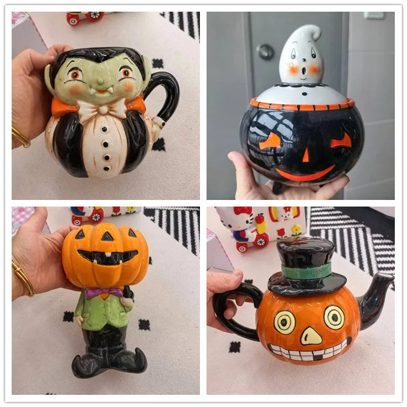 Halloween All Saints' Day Cup 3D Relief Handdrawn Ceramics Candy Jar Storage Tank Cup Water Cup Tableware Household Dinnerware