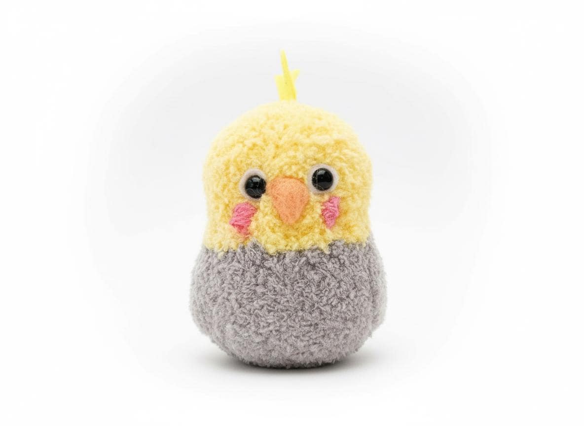 Hand Made Cockatiel Plushie, needle felt details and yarn, OAK gift