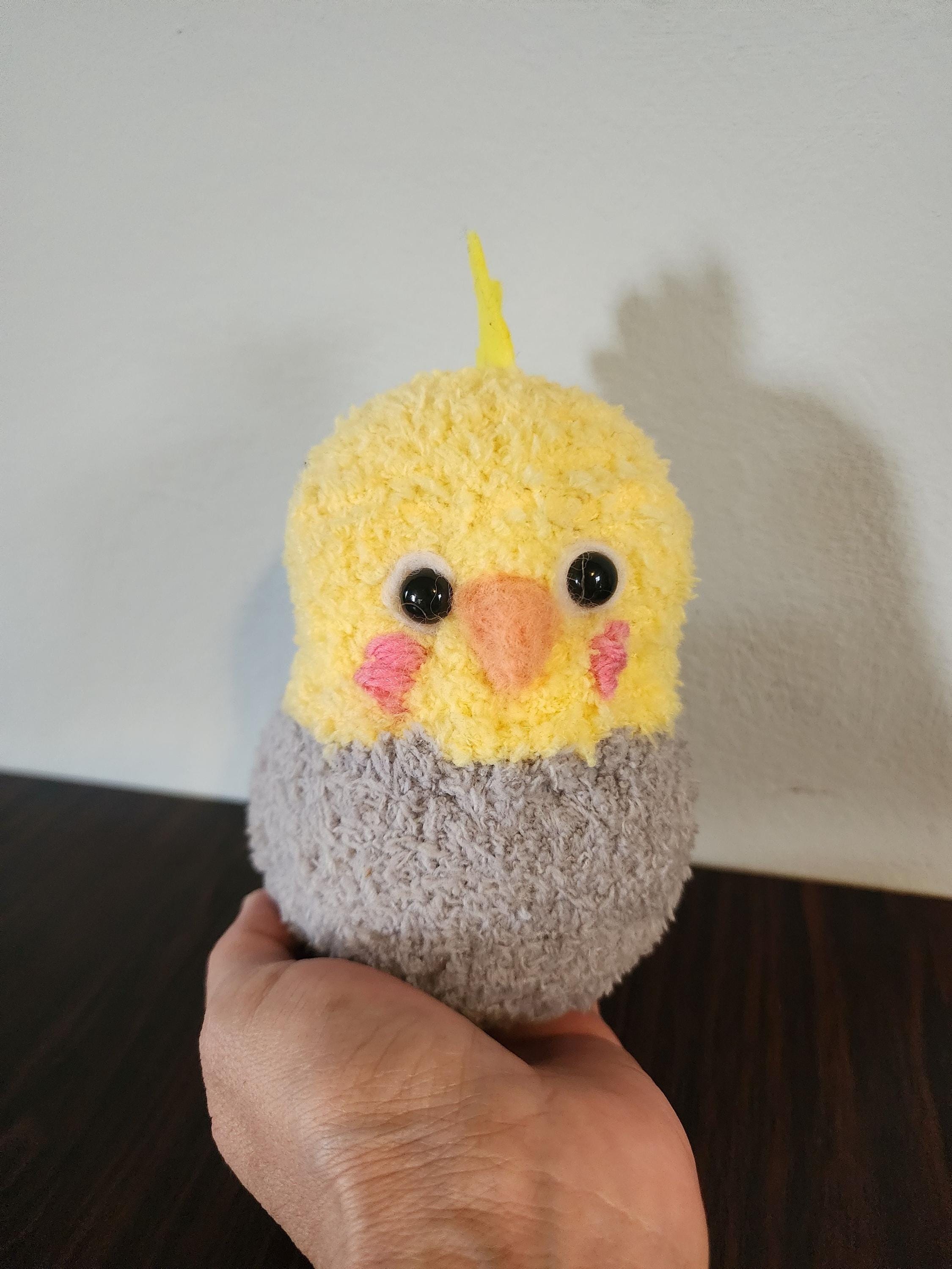 Hand Made Cockatiel Plushie, needle felt details and yarn, OAK gift