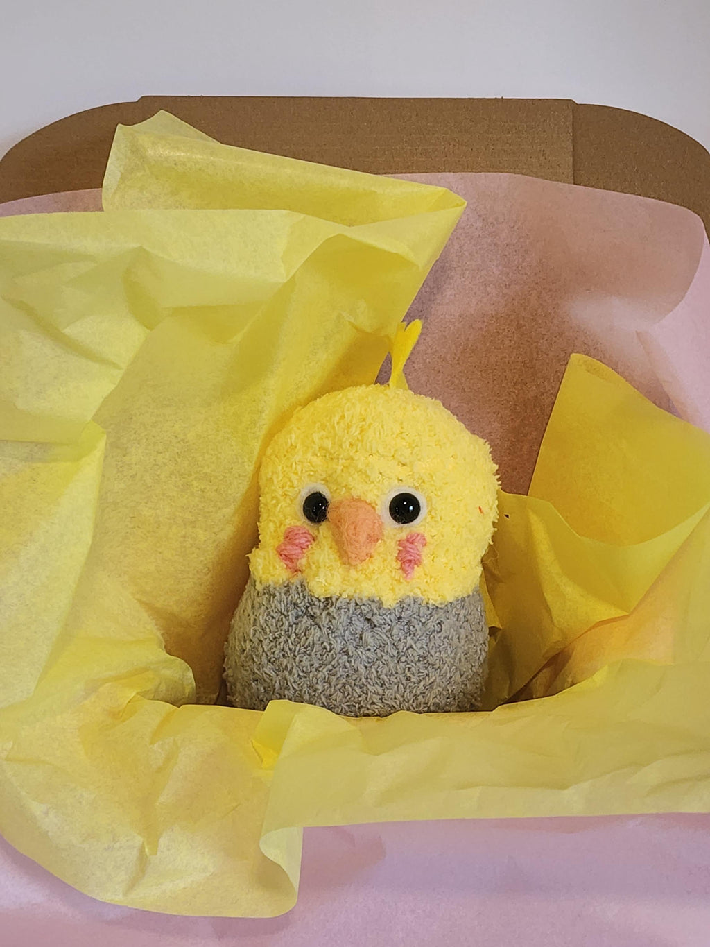 Hand Made Cockatiel Plushie, needle felt details and yarn, OAK gift
