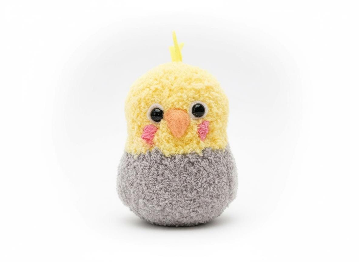 Hand Made Cockatiel Plushie, needle felt details and yarn, OAK3d printinggift