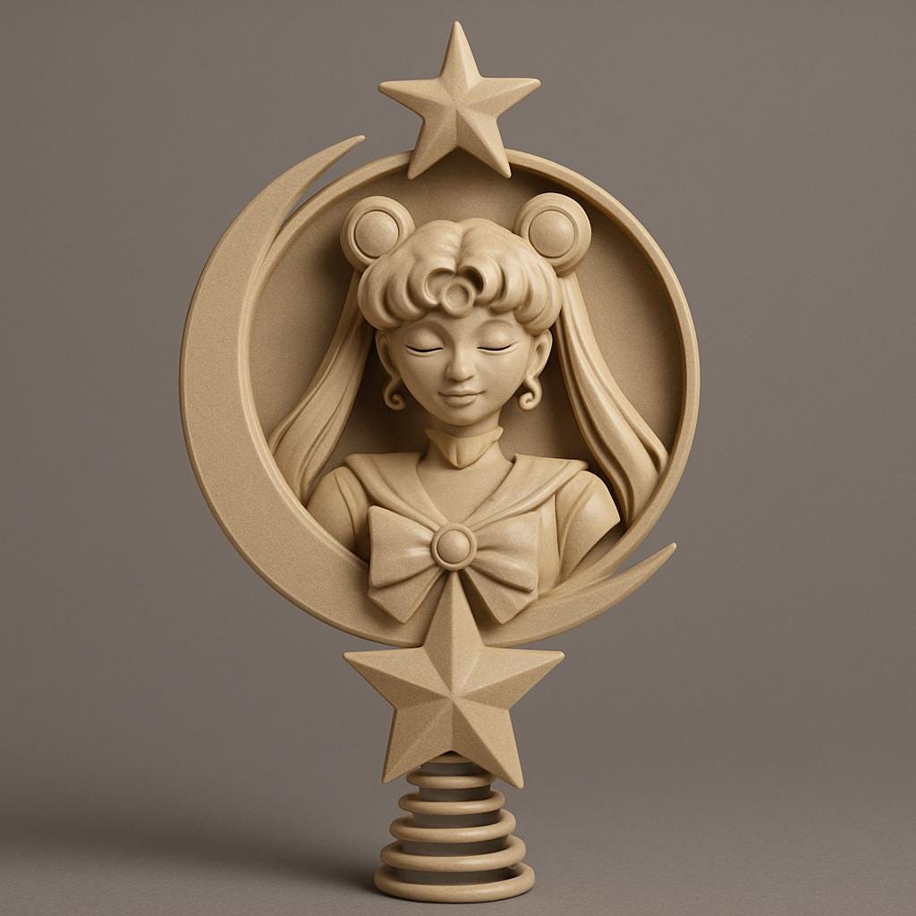 Hand-Painted Sailor Moon Christmas Tree Topper, Custom Colors, 10 Inch