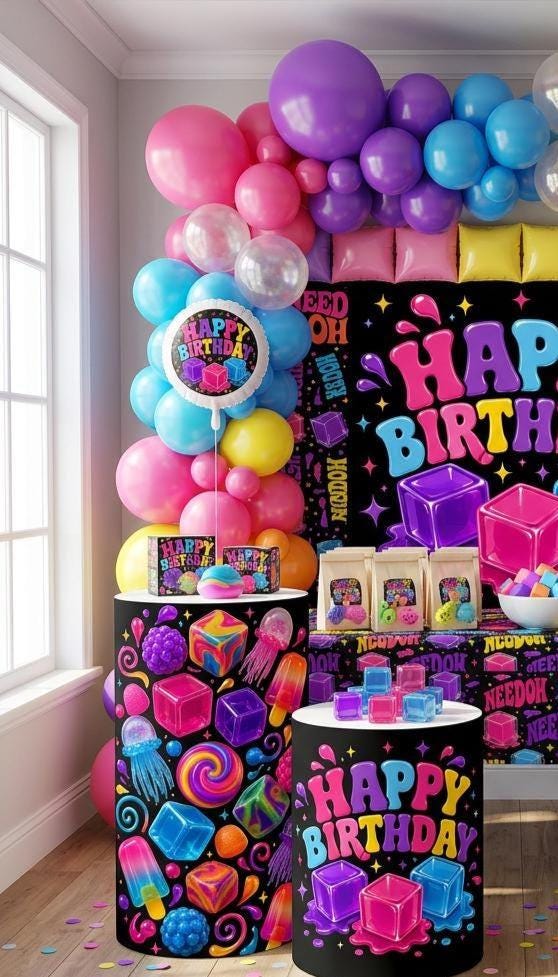 Happy Birthday Neon Ice Cubes Mylar Balloon | Round Foil Balloon