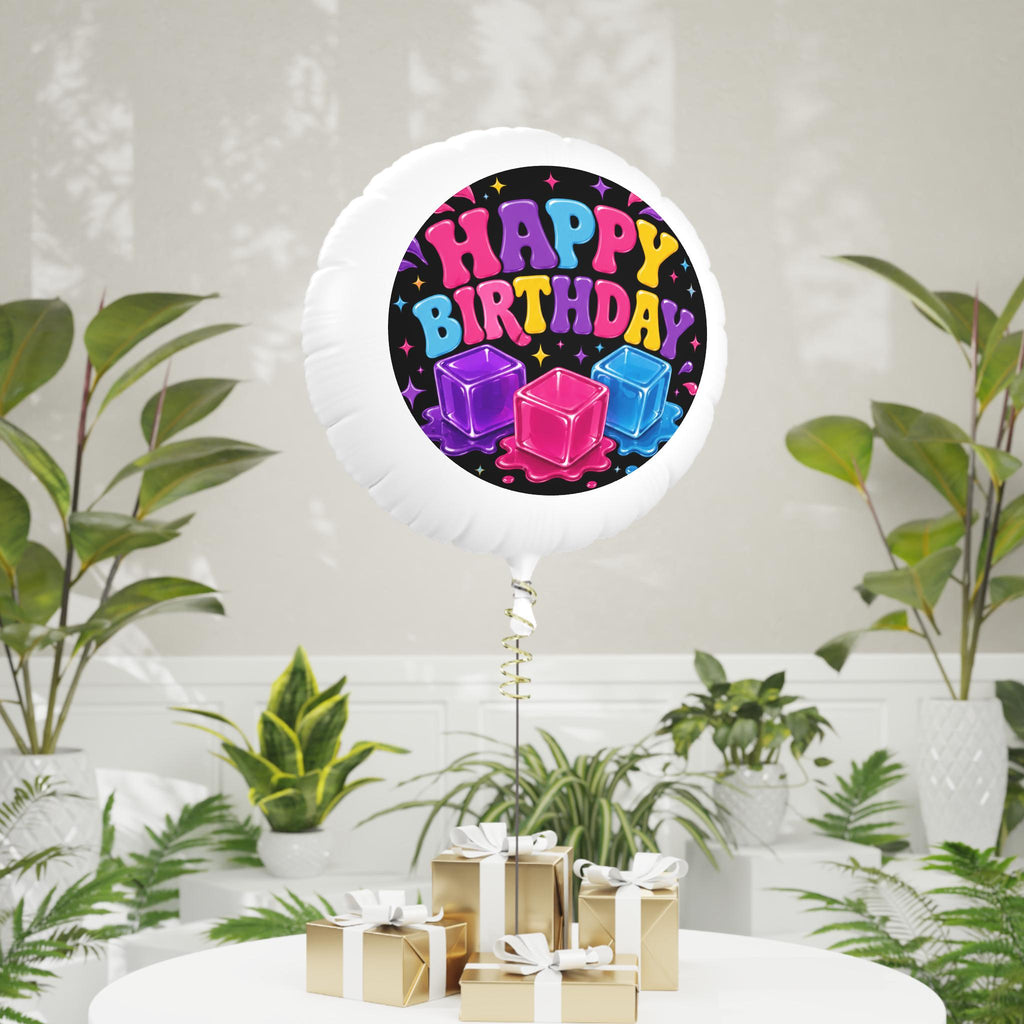 Happy Birthday Neon Ice Cubes Mylar Balloon | Round Foil Balloon