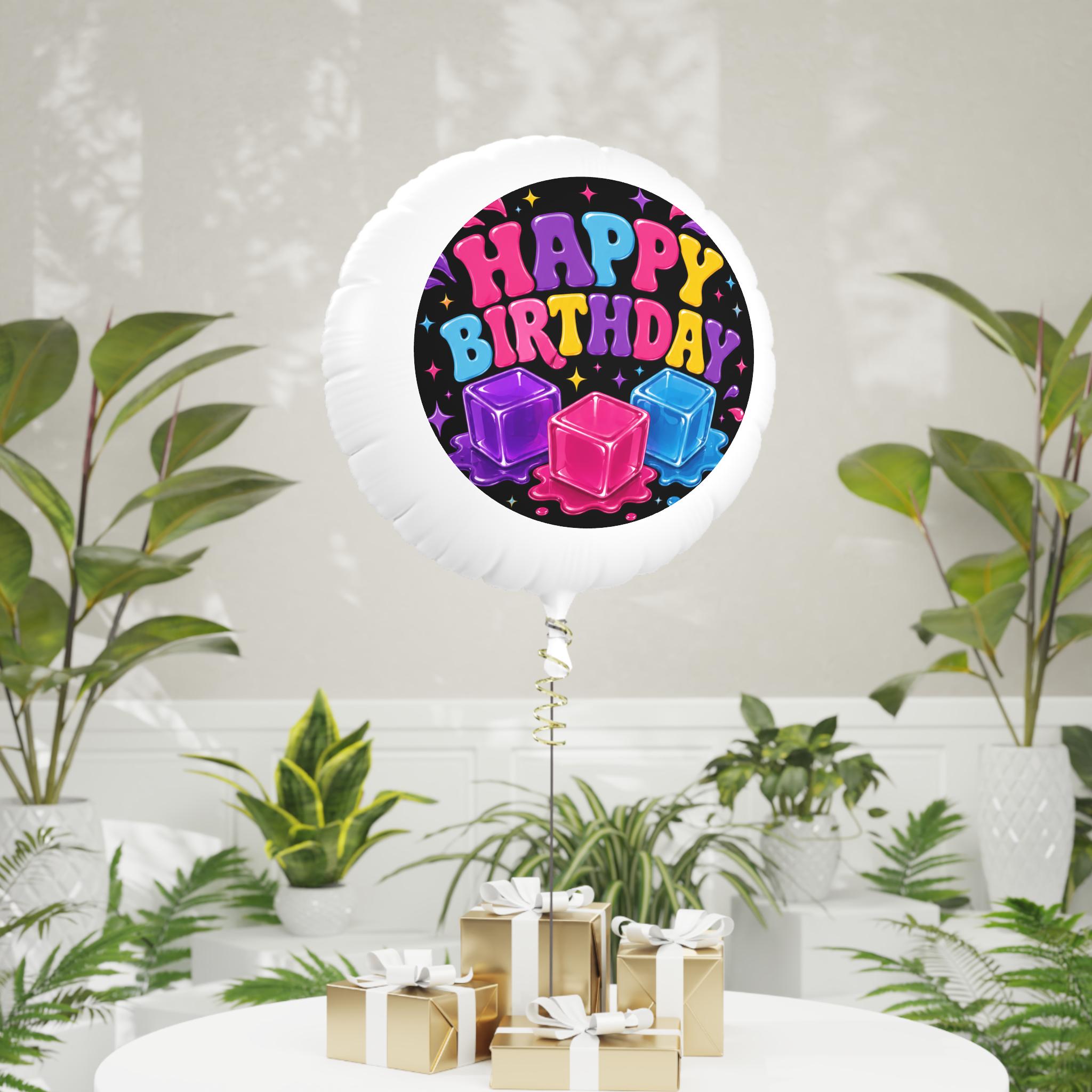 Happy Birthday Neon Ice Cubes Mylar Balloon | Round Foil Balloon