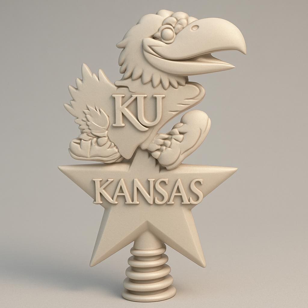 Kansas Jayhawks Christmas Tree Topper, Hand-Painted 3D Printed