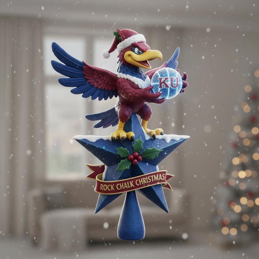 Kansas University Jayhawks Christmas Tree Topper: Hand-Painted 3D Printed Decor