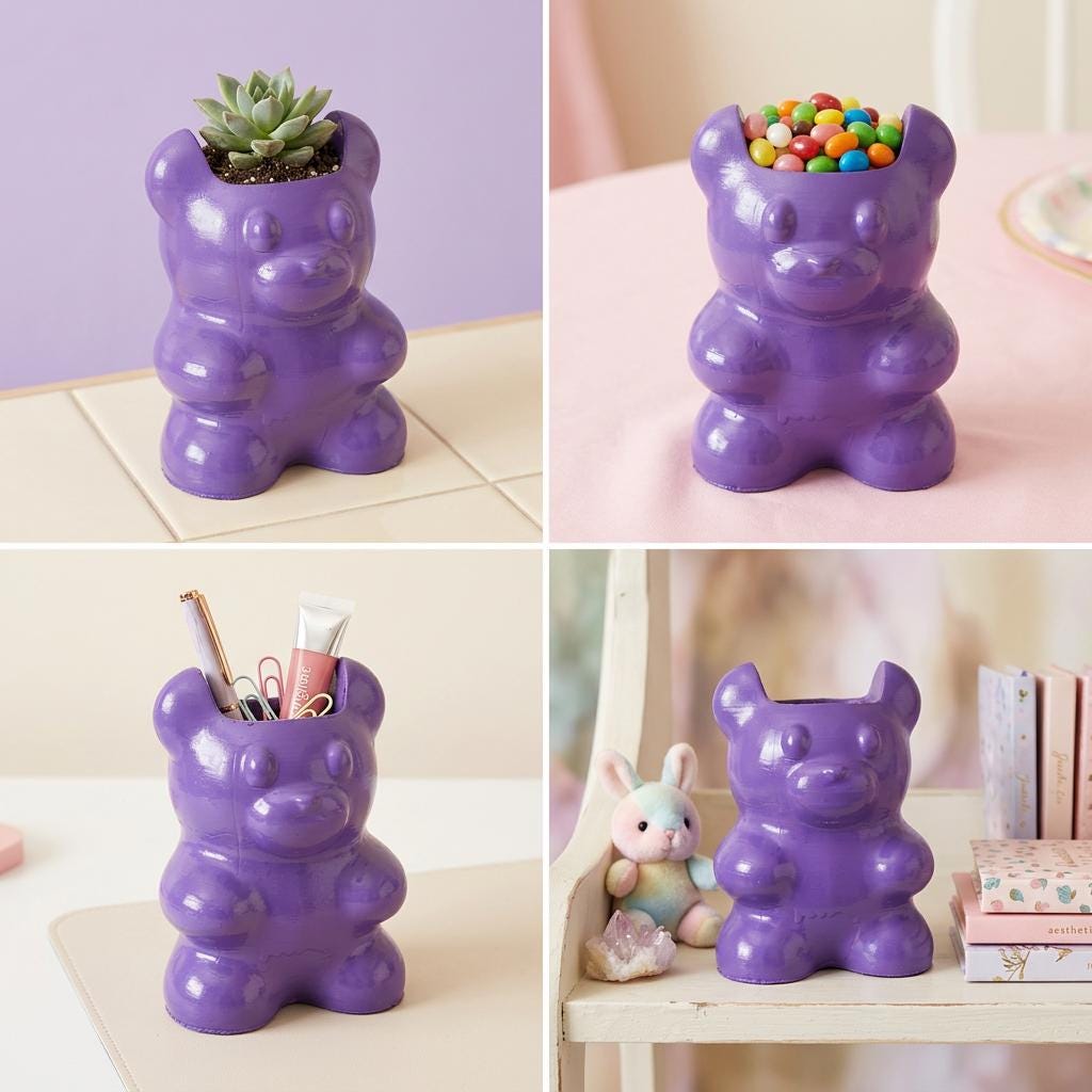 Kawaii Gummy Bear Planter Pot, Cute Candy Decor, Succulent Holder, Party Centerpiece, Pastel Room Decor, Gift Idea