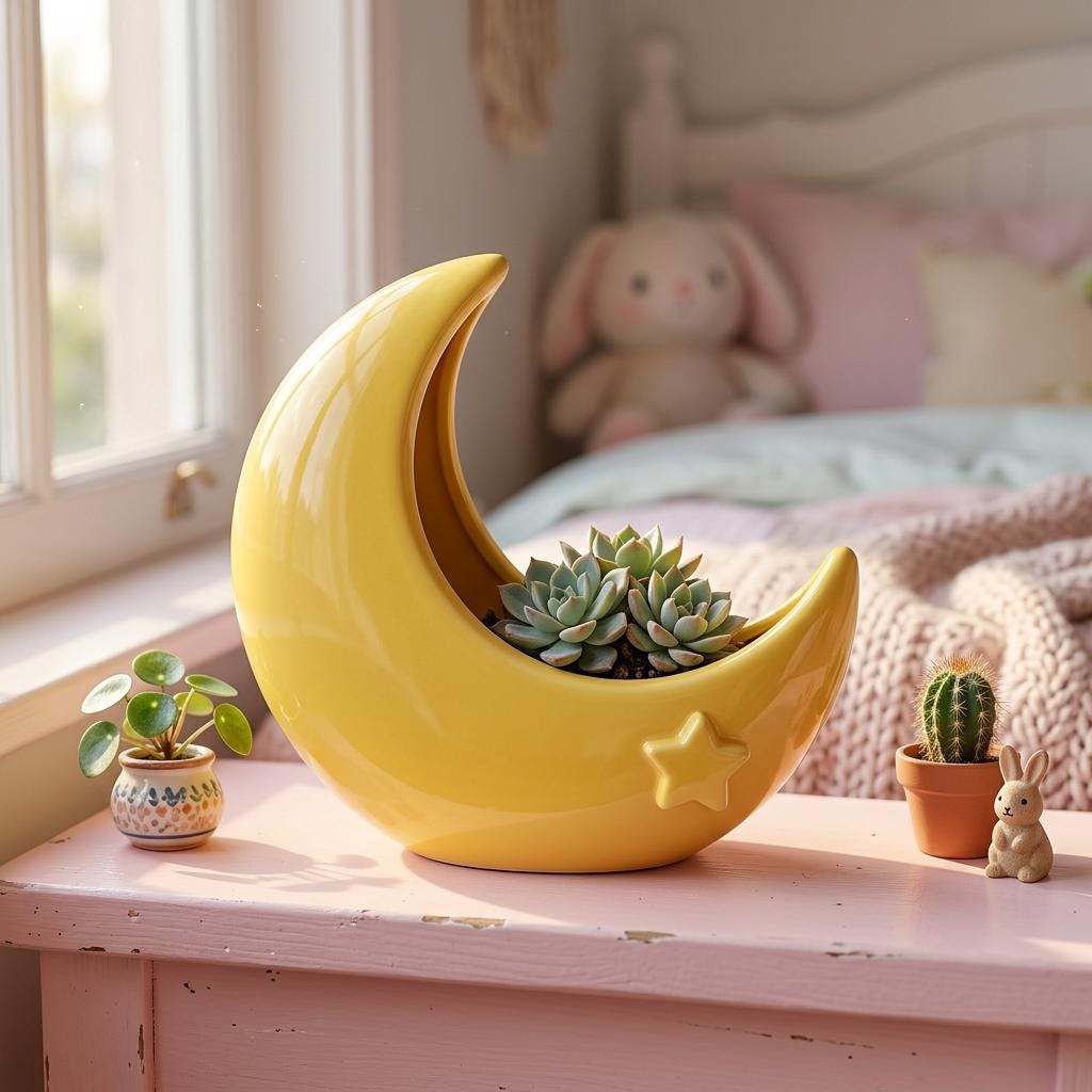 Kawaii Moon and Star Planter Pot, Cute Moon Decor, Succulent Holder, Party Centerpiece, Pastel Room Decor, Gift Idea
