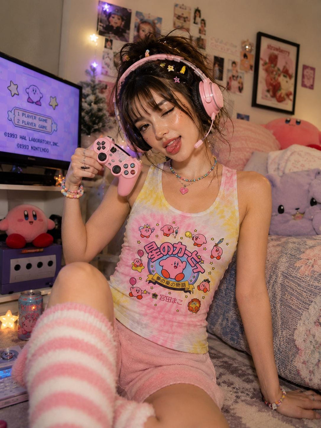 Kirby Star Characters tie dye racerback tank top | kawaii video game design - MagikaPop