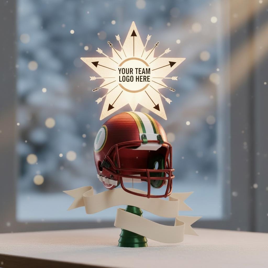 LIGHTED Christmas Tree Topper 12 inches,  Personalized, Team Logos , NFL , Kansas City Chiefs, Dallas Cowboys, Steelers, 49ers, Raiders,