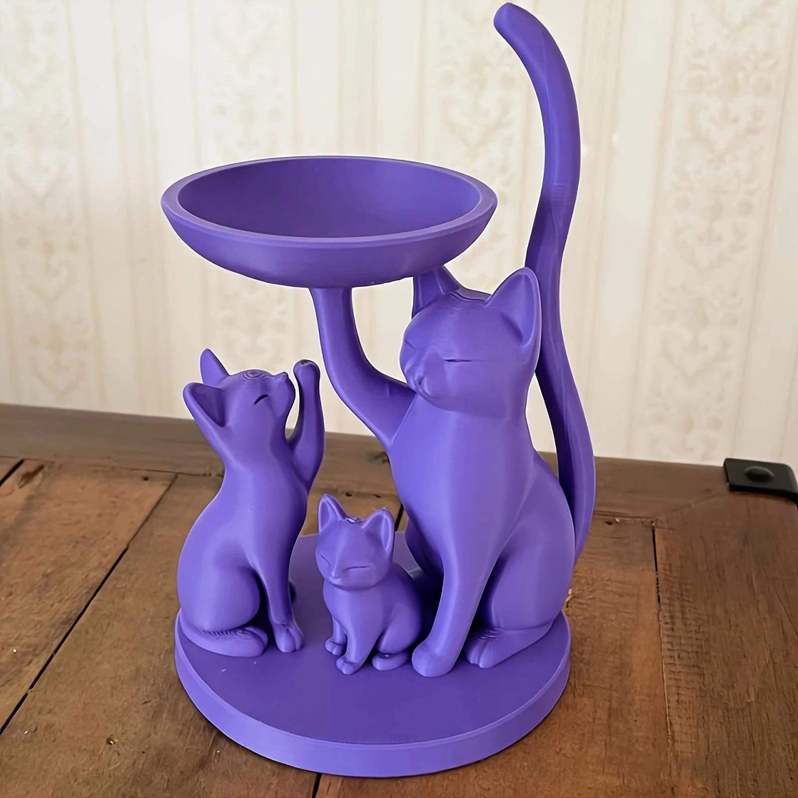 Cat Shaped Jewelry Tray 3D Printed Decorative Ring Holder, Gifts for Cats Lovers