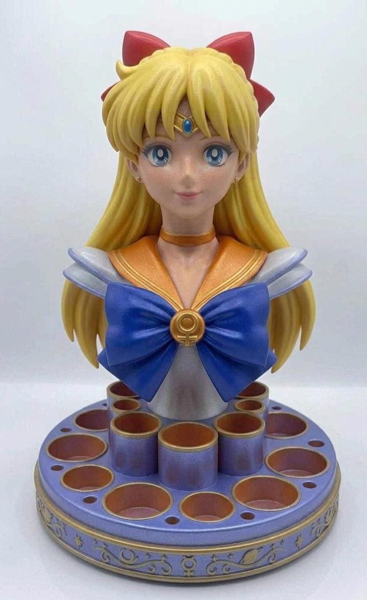 Magical Girl Makeup Brush Holder, Anime Inspired Bust Organizer, Kawaii Vanity Storage, 3D Printed Desk Decor, Cute Gift for Her
