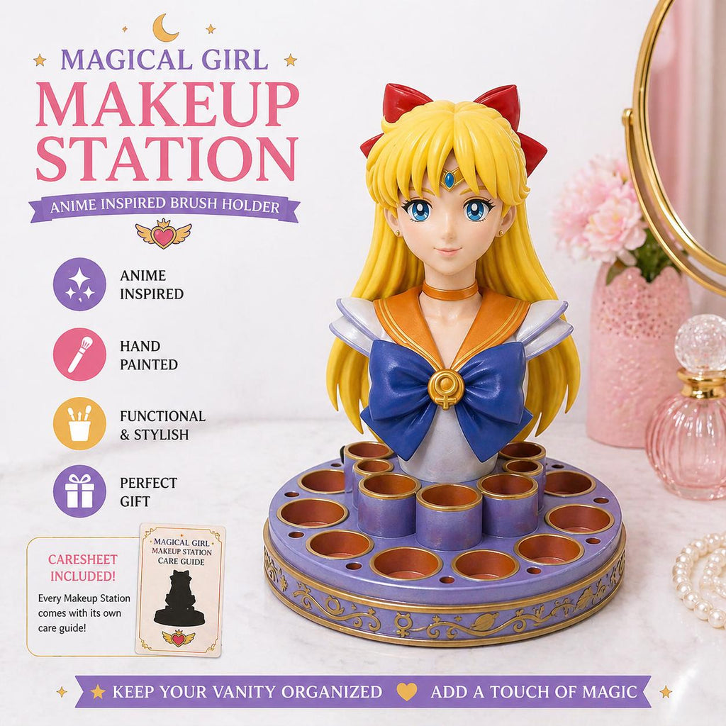 Magical Girl Makeup Brush Holder, Anime Inspired Bust Organizer, Kawaii Vanity Storage, 3D Printed Desk Decor, Cute Gift for Her
