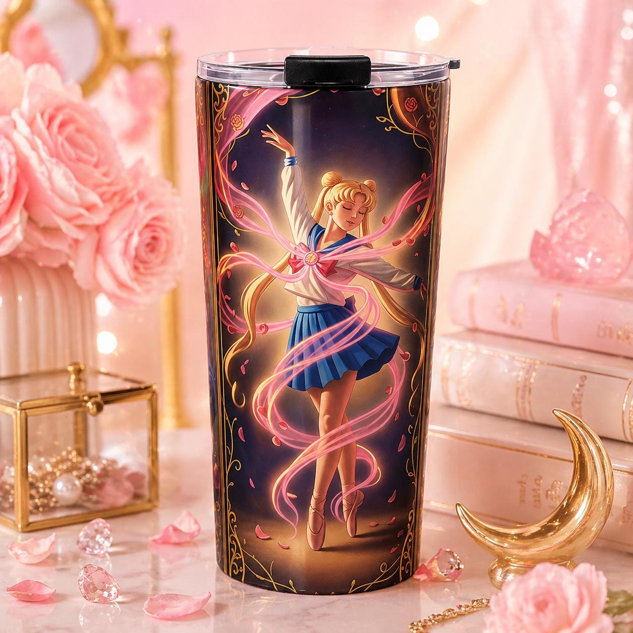 Magical Girl Tumbler – Anime Inspired 20oz Stainless Steel Cup – Pink Fantasy Drinkware – Cute Aesthetic Travel Mug Gift