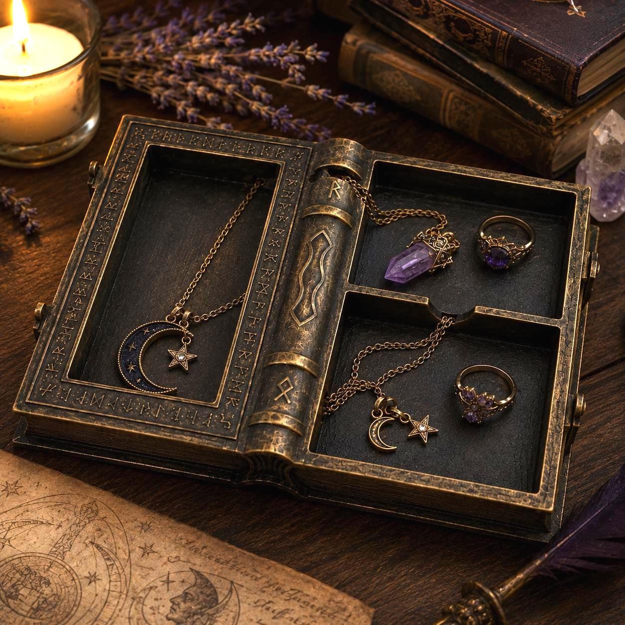 Magical Spell Book Shaped Jewelry Tray, 3D Printed, Decorative Ring Holder, Gift for Her, Vanity Organizer