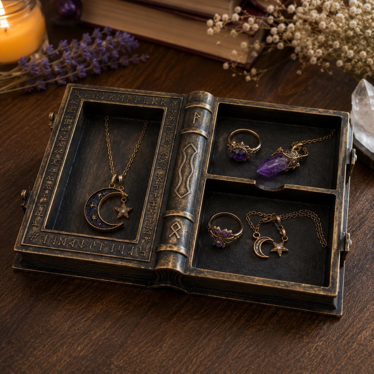 Magical Spell Book Shaped Jewelry Tray, 3D Printed, Decorative Ring Holder, Gift for Her, Vanity Organizer