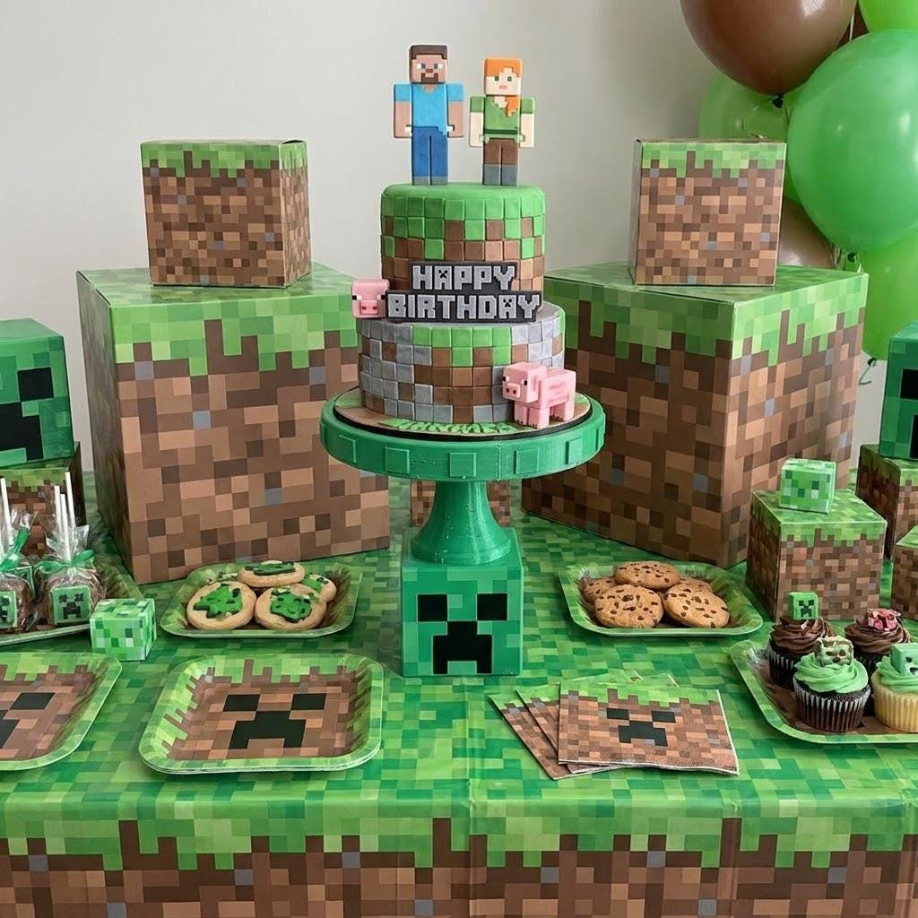 Mine Craft Creeper Cake Stand,  8-inch Round Tiered Dessert Display