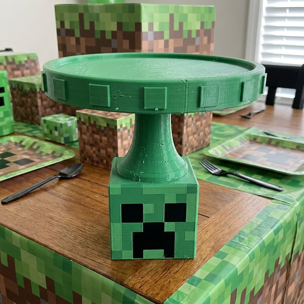 Mine Craft Creeper Cake Stand,  8-inch Round Tiered Dessert Display