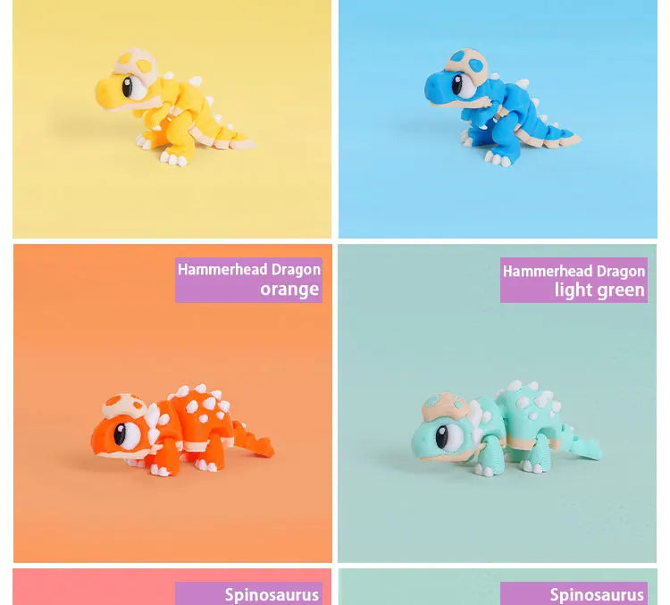 Mini 3D Printed Dinosaur Toys - Movable Joints, Flexi